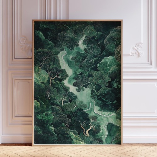 Green japandi wall - green, print