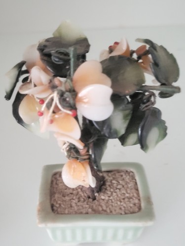 Vintage glass jade bonsai tree - vintage, glass/jade