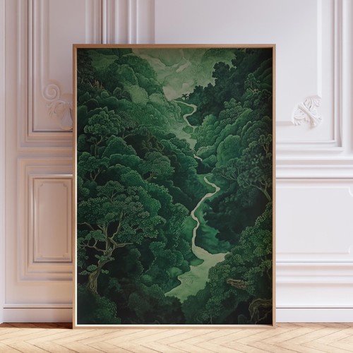 Green japandi wall art print - green,
