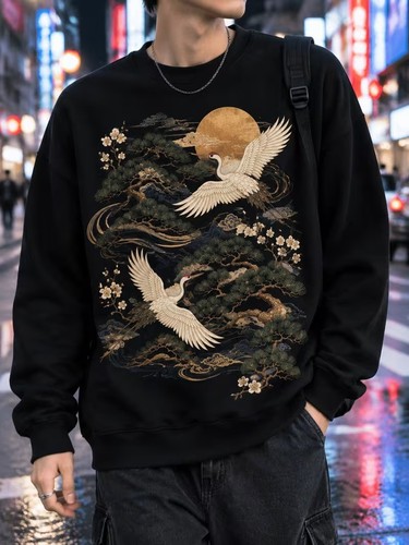 Japanese crane art sweatshirt - japanese,